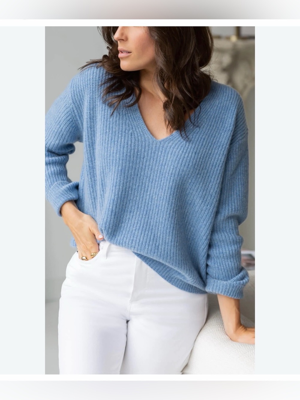 Ravella blue cashmere v neck sweater L